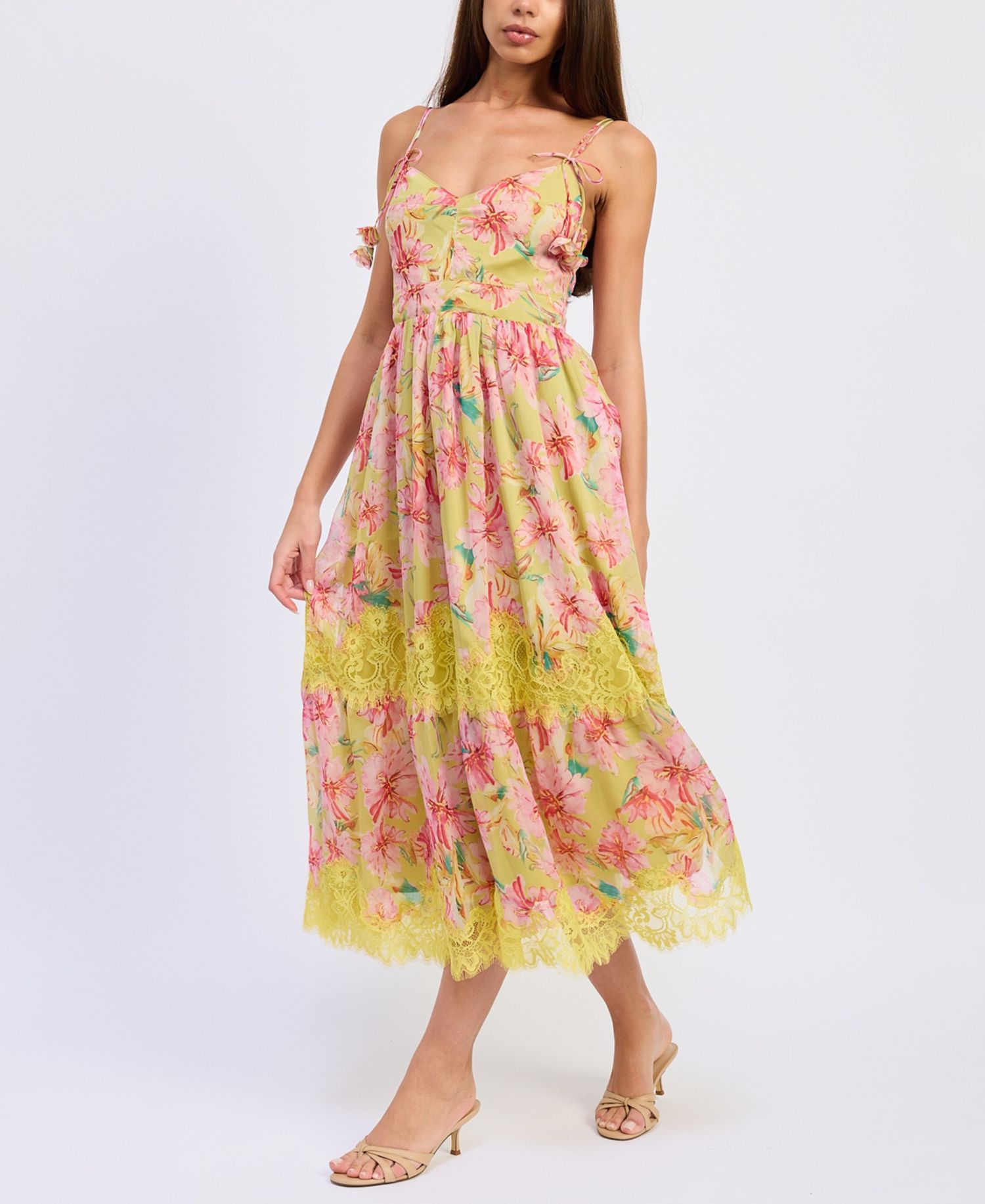 Women's Sleeveless Bustier V-Neck Midi Dress