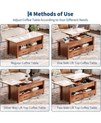 47.2" Coffee Table with Storage, Multi-Function Lift Top Coffee Table with Wooden Lift Tabletop, 2 Drawers and Hidden Compartment