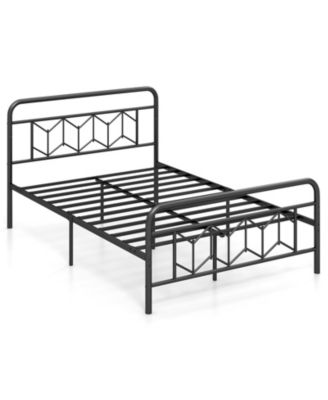Full Size Platform Bed with High Headboard and Snap Lock Metal Slats