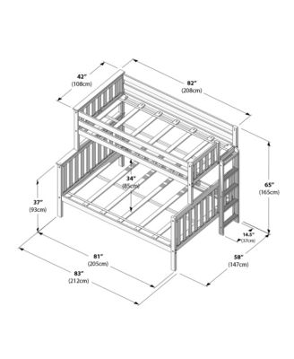 Solid Wood Bunk Bed, Twin over Full with Ladder on End for Kids