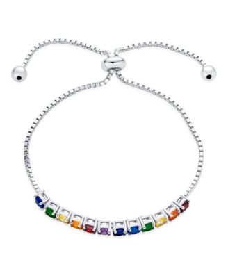 Cubic Zirconia Bolo Style Tennis Bracelet .925 Sterling Silver
