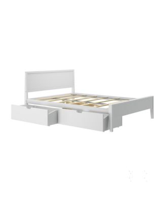 Queen Bed with Storage Drawers, Solid Wood Bed Frame with Panel Headboard, Wood Slat Support, No Box Spring Needed