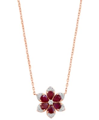 Ruby & Diamond Pendant Necklace and Ring in 14k Rose Gold