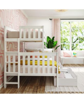 Bunk Bed with Ladder on End and Storage Drawers, Twin-Over-Full Bed Frame for Kids