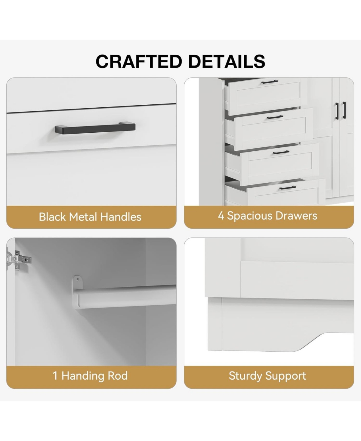 gaomon Multifunctional Wooden Dresser for Bedroom, 43.3 in H 2 Door Wardrobe Armoire Closet with 4 Drawers and Hanging Rod