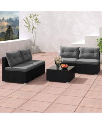 5-Piece Wicker Patio Sofa Set with Cushions and Square Coffee Table