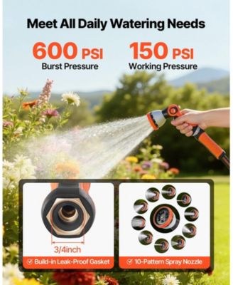 Garden Hose, 200 ft 5/8", Heavy Duty Hose with 10 Mode Nozzle for Gardening
