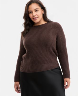 Plus Size 100% Cashmere Shaker Stitch Crewneck Sweater