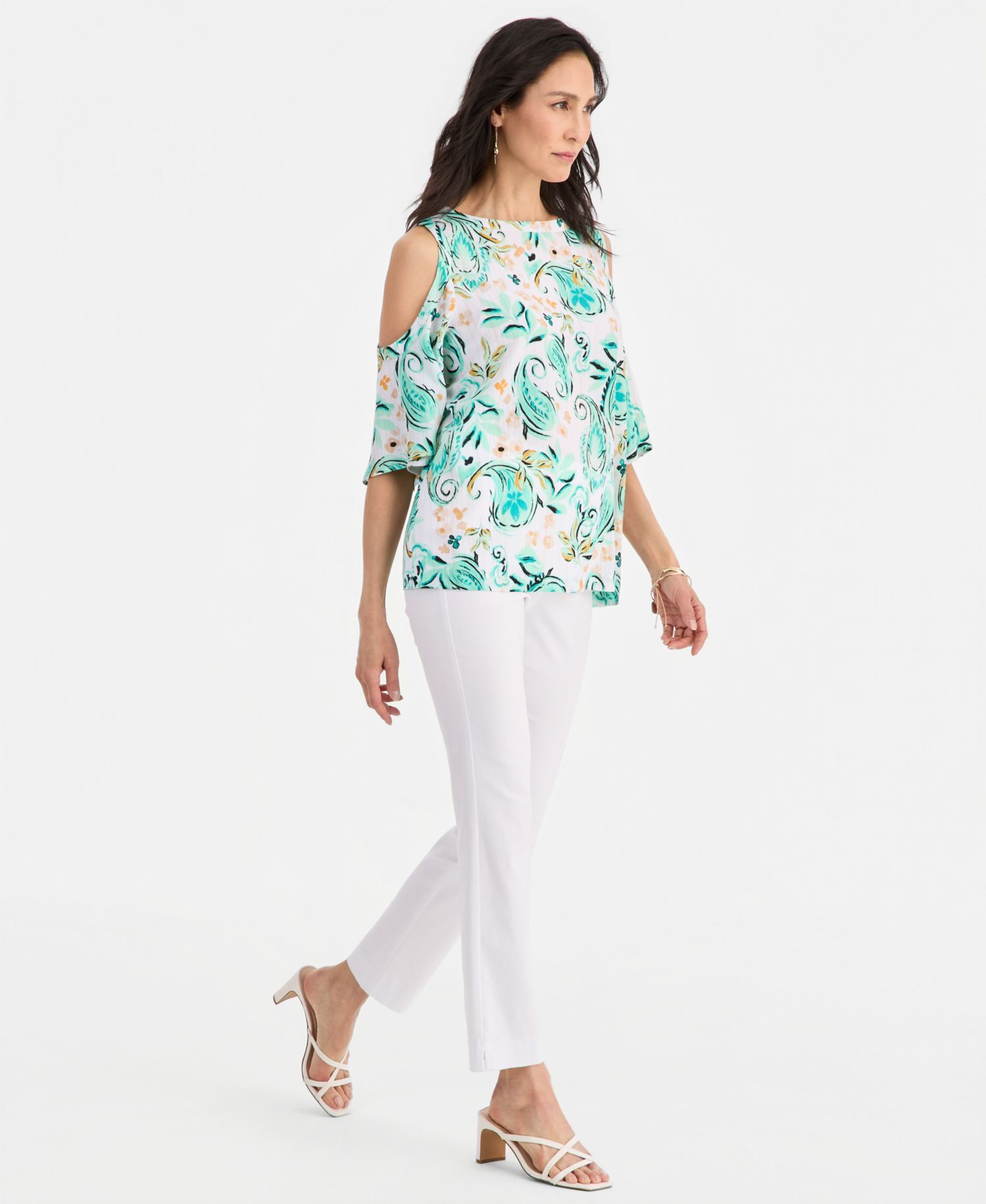 Women's Cold-Shoulder Elbow-Sleeve Top