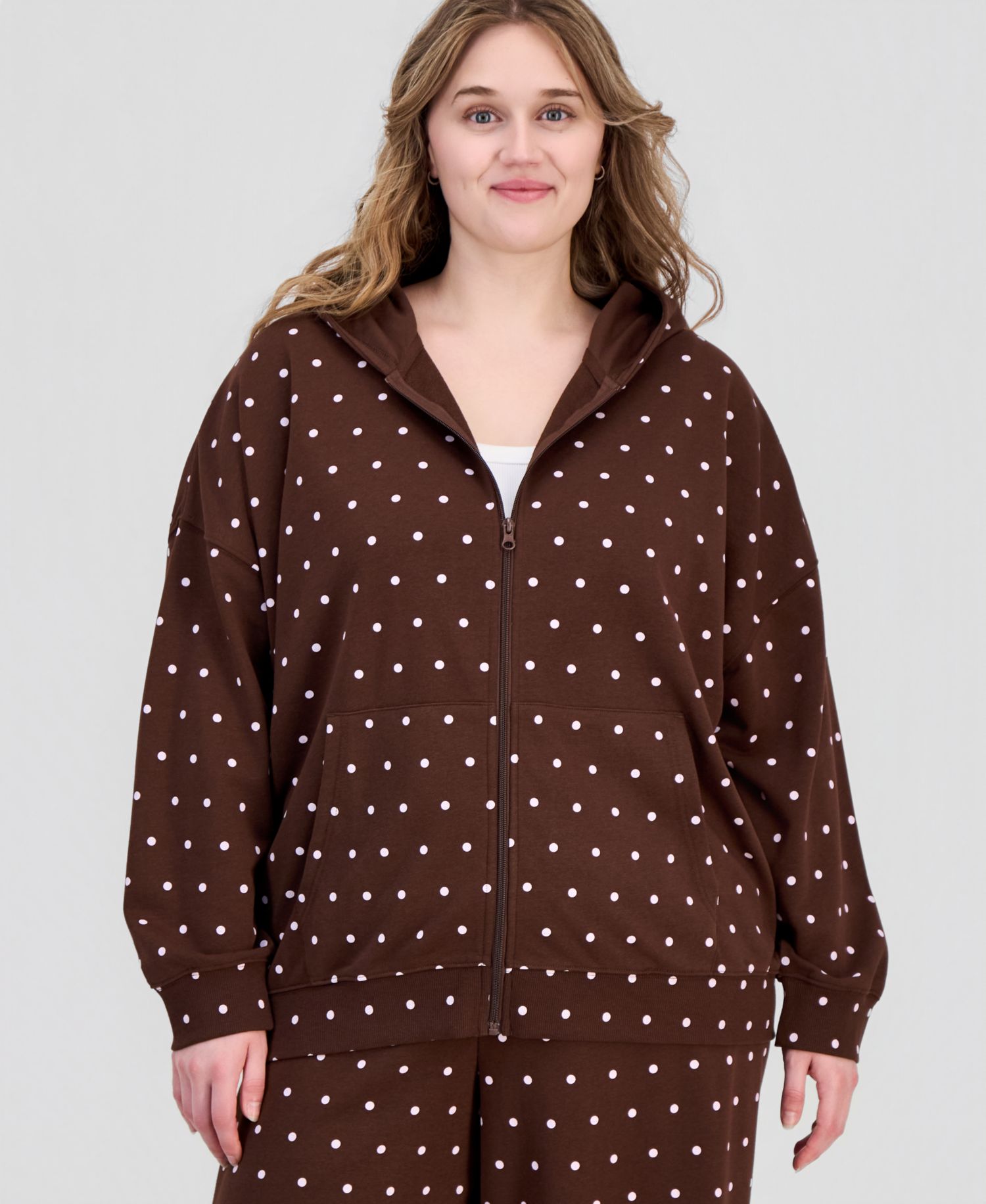 Trendy Plus Size Drop-Shoulder Zippered Hoodie