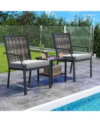 Stackable Wicker Patio Dining Chairs Set of 2 with Removable Cushions