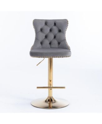 Velvet Swivel Bar Stools Set of 2, Adjustable Counter Height Chairs with Nailhead Trim and Metal Base for Kitchen Island