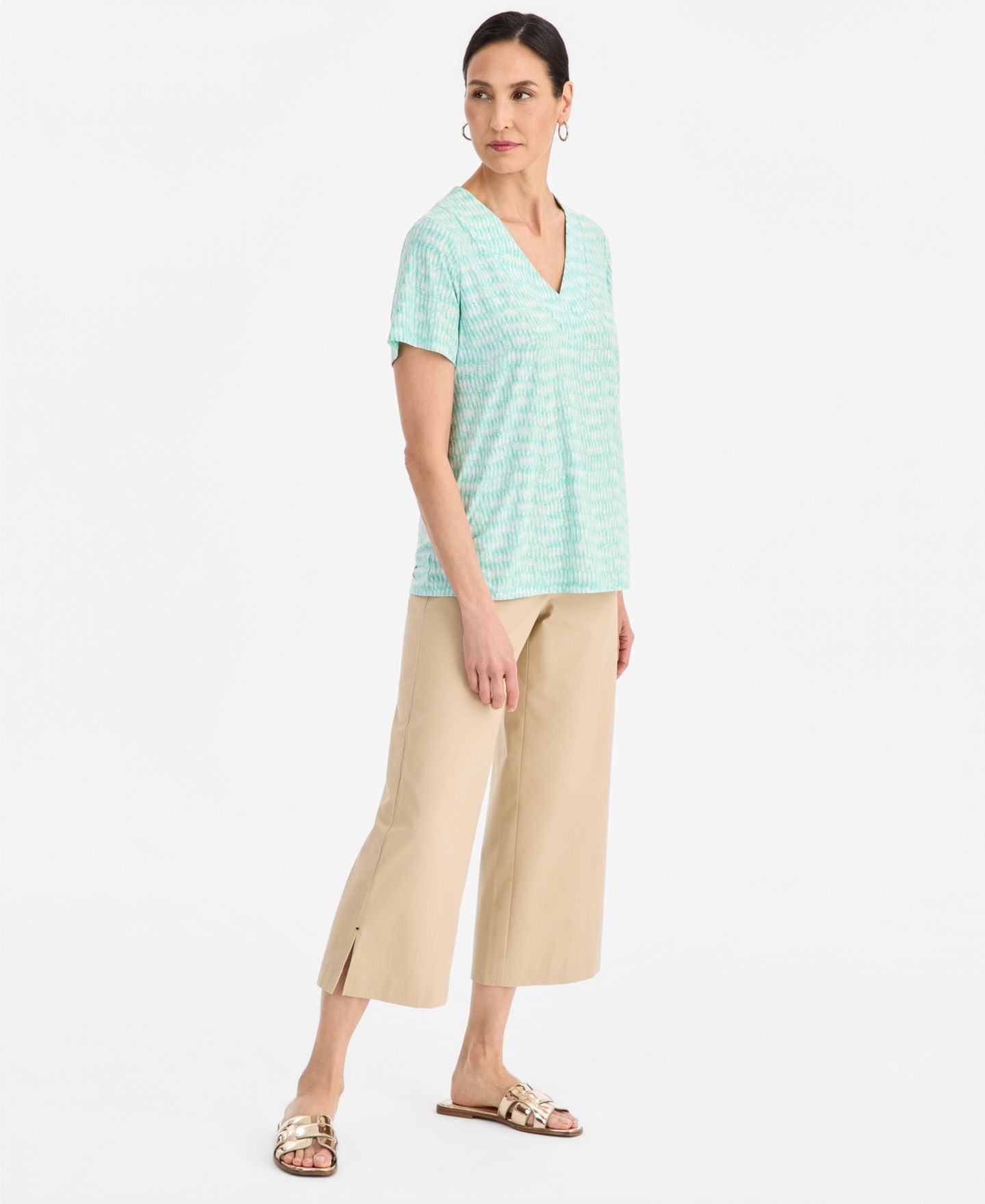 Женский топ JM Collection Printed Short Sleeve V-Neck Jacquard Top, цвет: Аквамариновый — фото 2