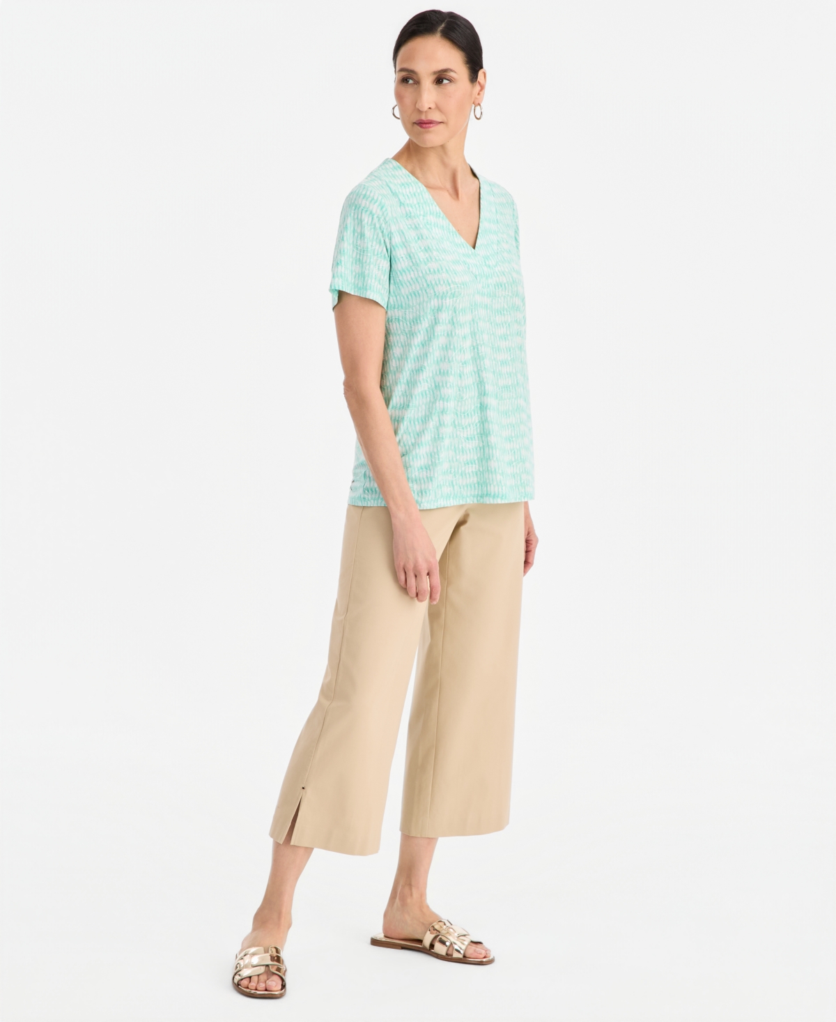 Jm Collection Women's Printed Short Sleeve V-Neck Jacquard Top, Macy's Exclusive