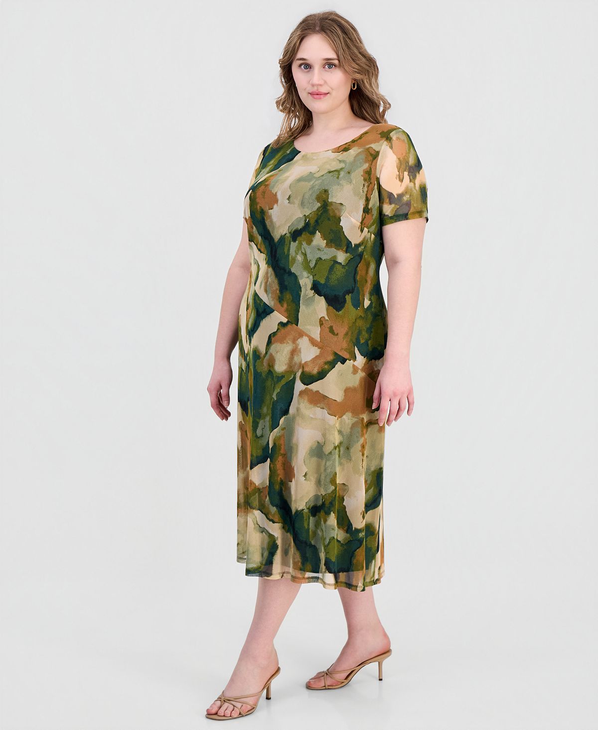 Connected Plus Size Printed Mesh Midi Dress view 4 — MAYCSS fashion products