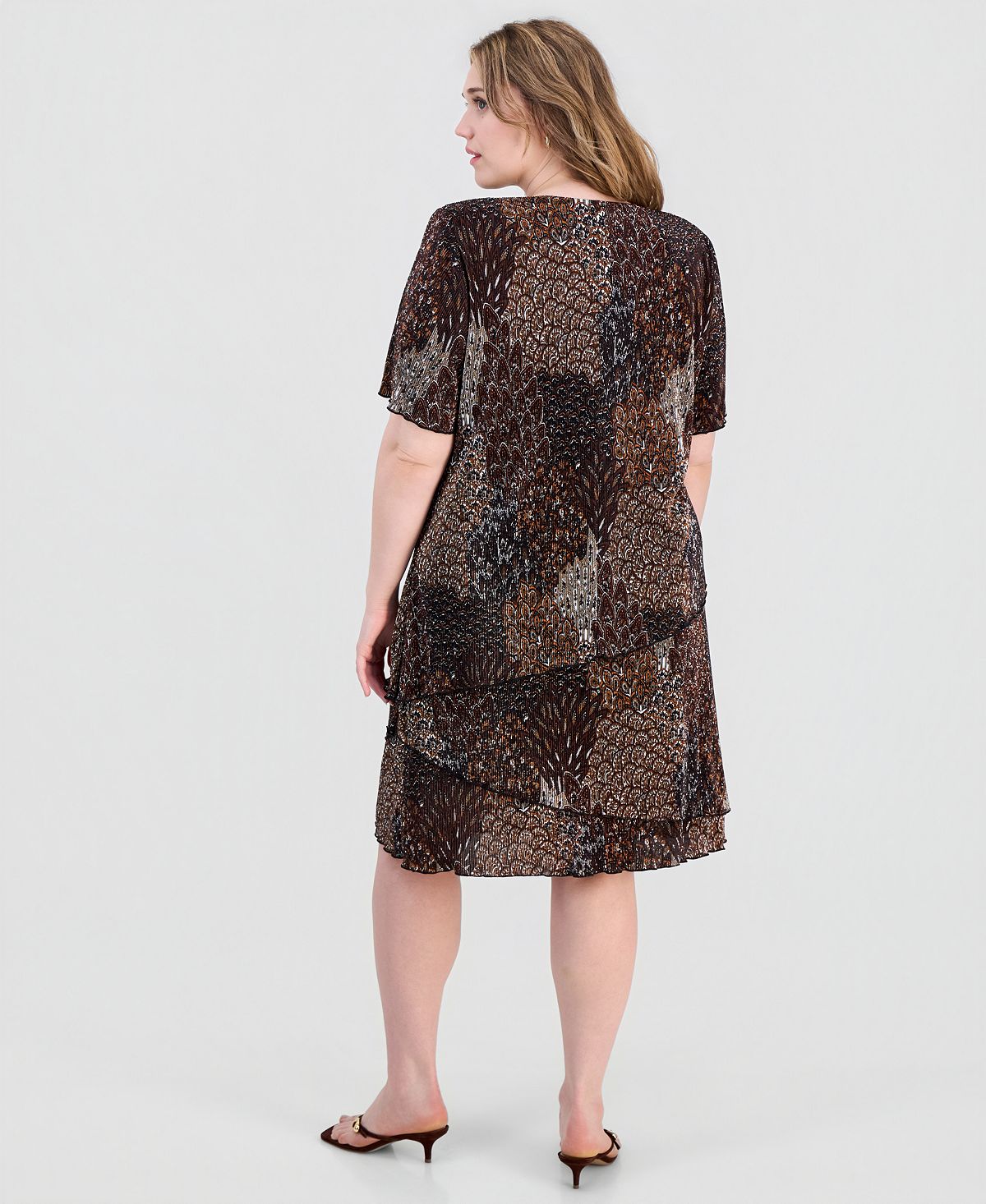 Connected Plus Size Printed Pleated Asymmetric Tiered Sheath Dress view 4 — MAYCSS fashion products