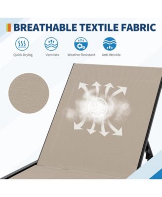 3-Piece Outdoor Lounge Set, Metal Chaise Recliners (2 Chairs) Side Table, 5-Position Adjustable Poolside