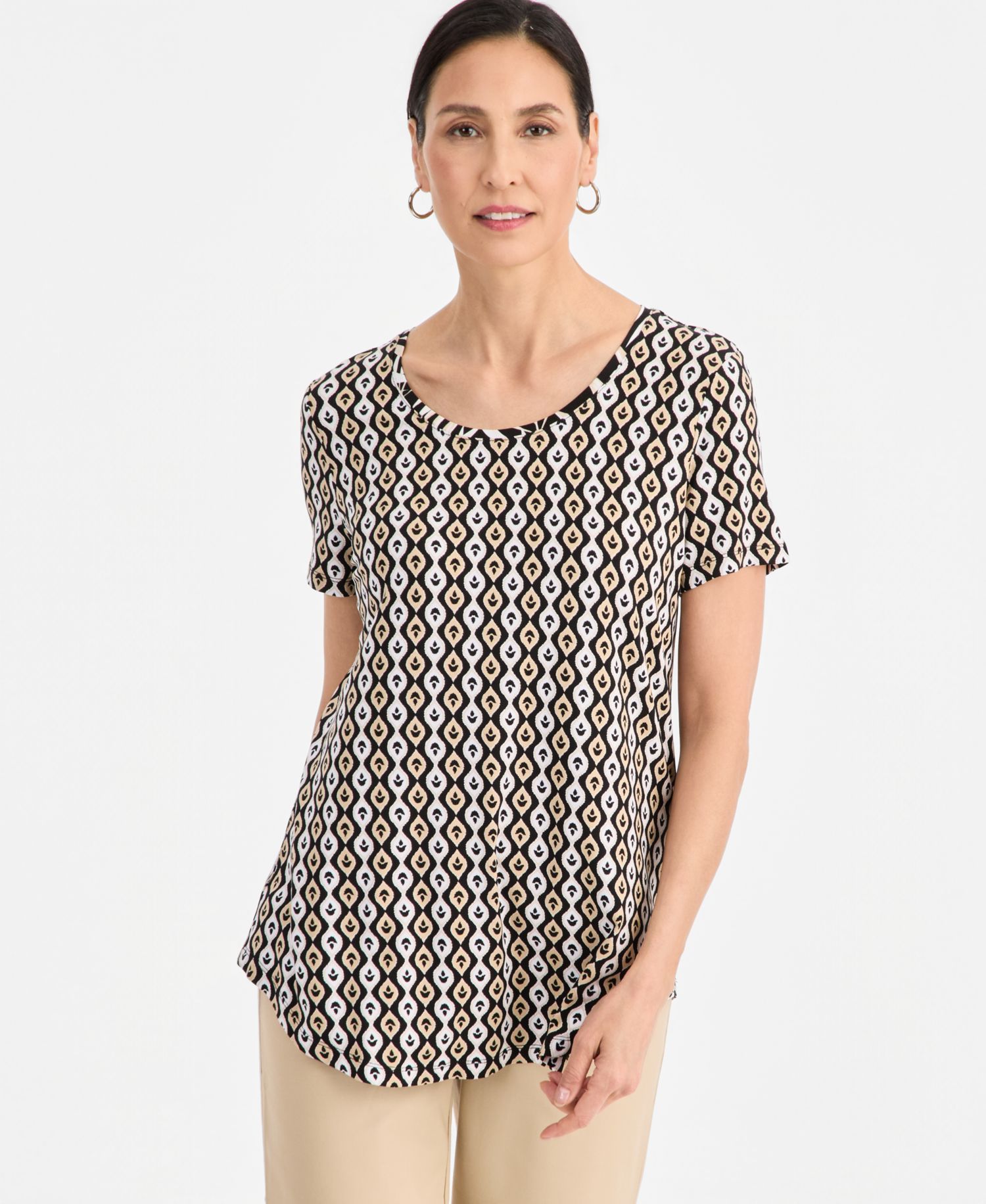 petite Printed Scoop-Neck Short Sleeve Top