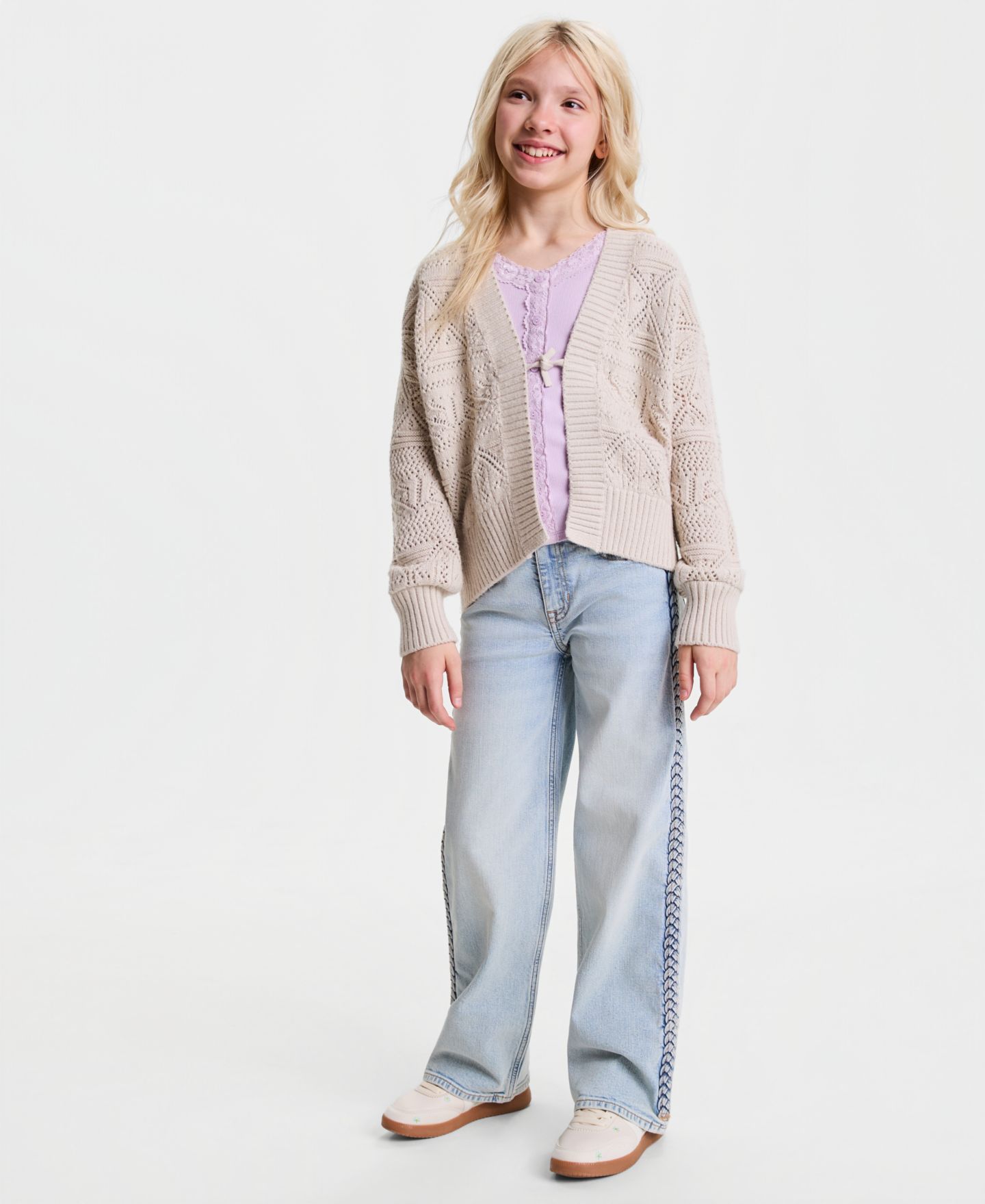 Джинсы abercrombie kids Braided High-Rise Wide-Leg Jeans для девочек, цвет: Светлый синий — фото 2