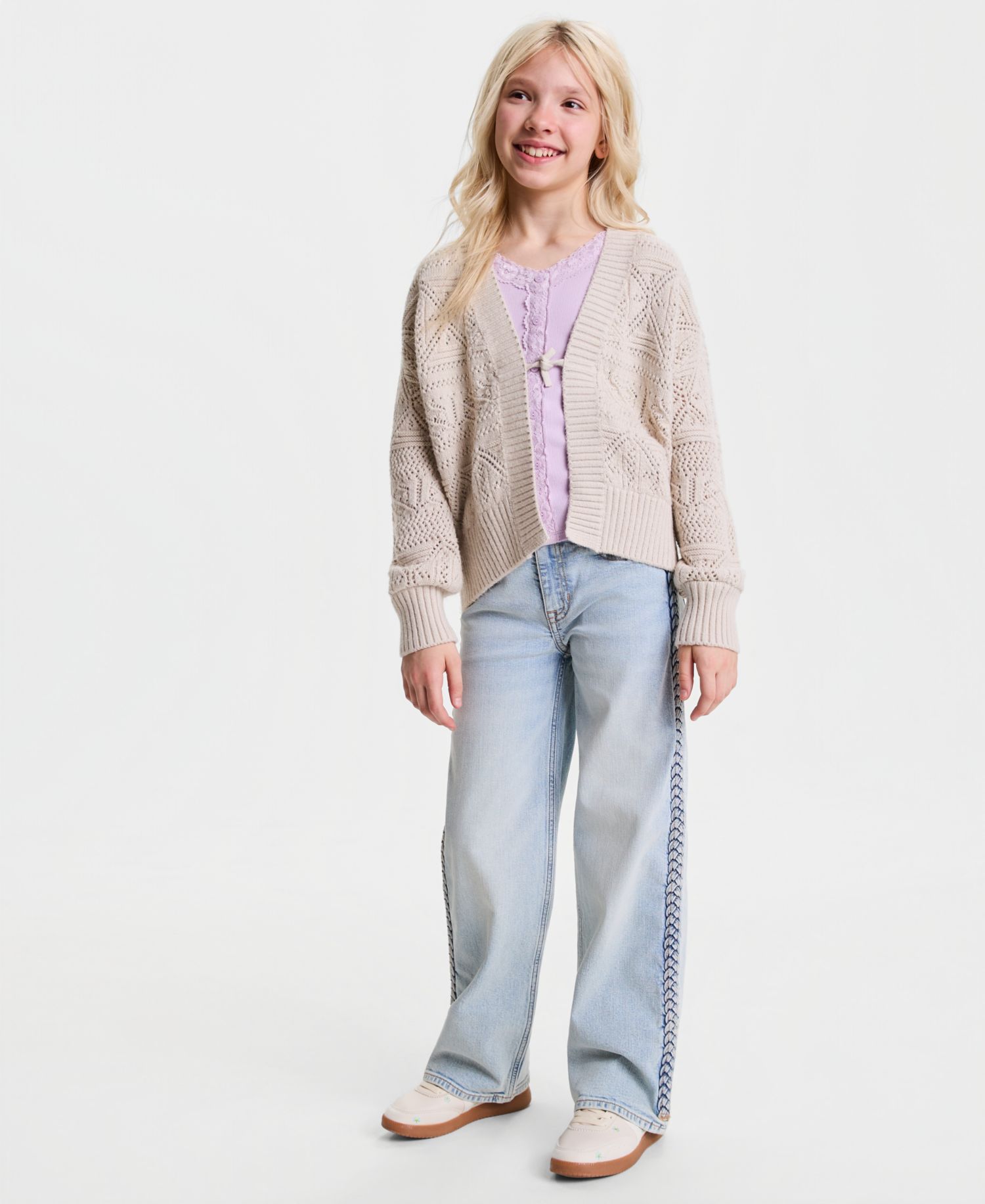 Girls' 5-16 Braided High-Rise Wide-Leg Jeans