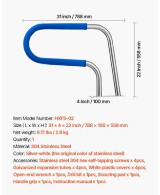 Pool Rail, 220 lbs Capacity, Stainless Steel Handrail for Poolside