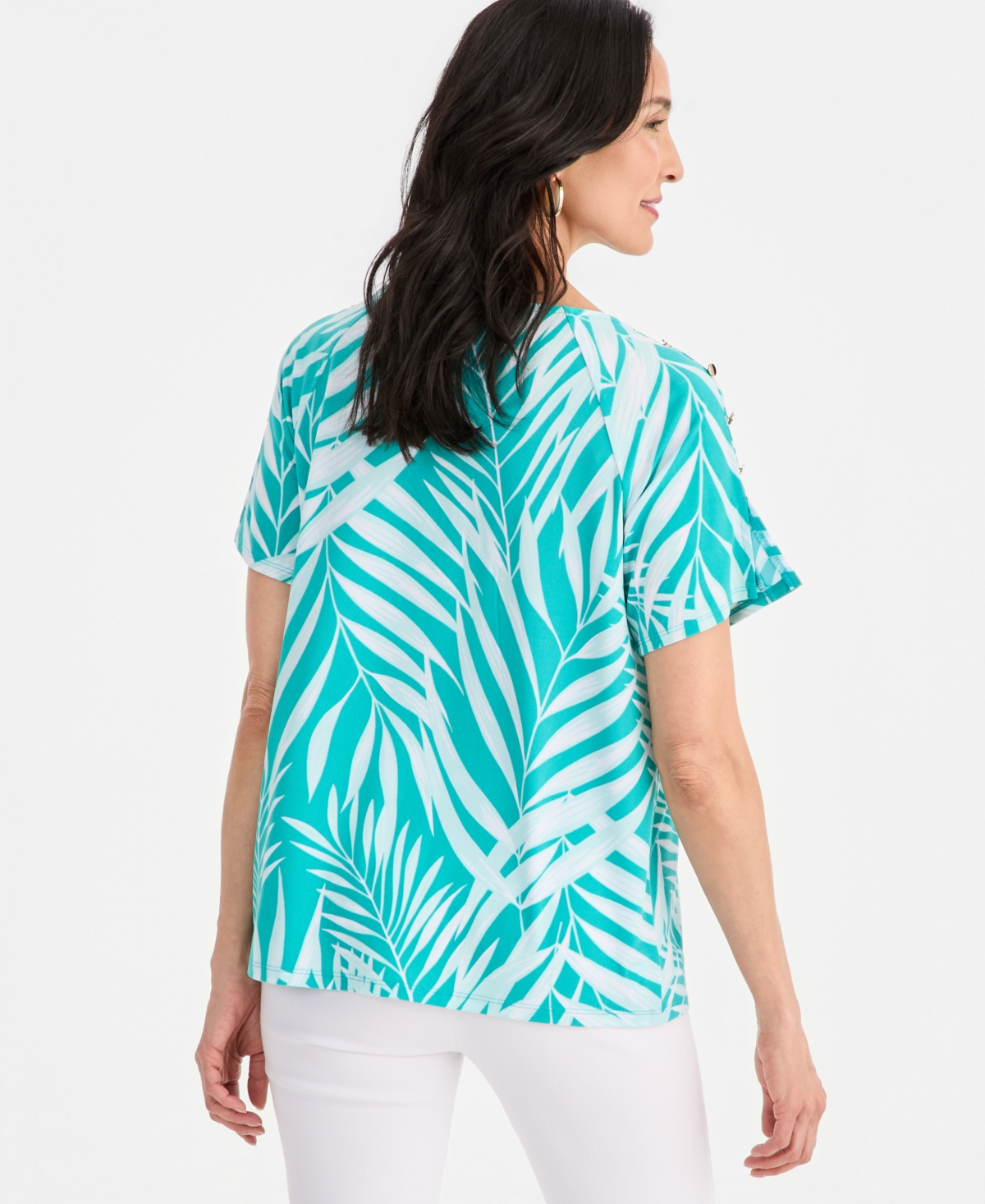 Jm Collection Women's Pleated Scoop-neck Button-Trim Top, Macy's Exclusive
