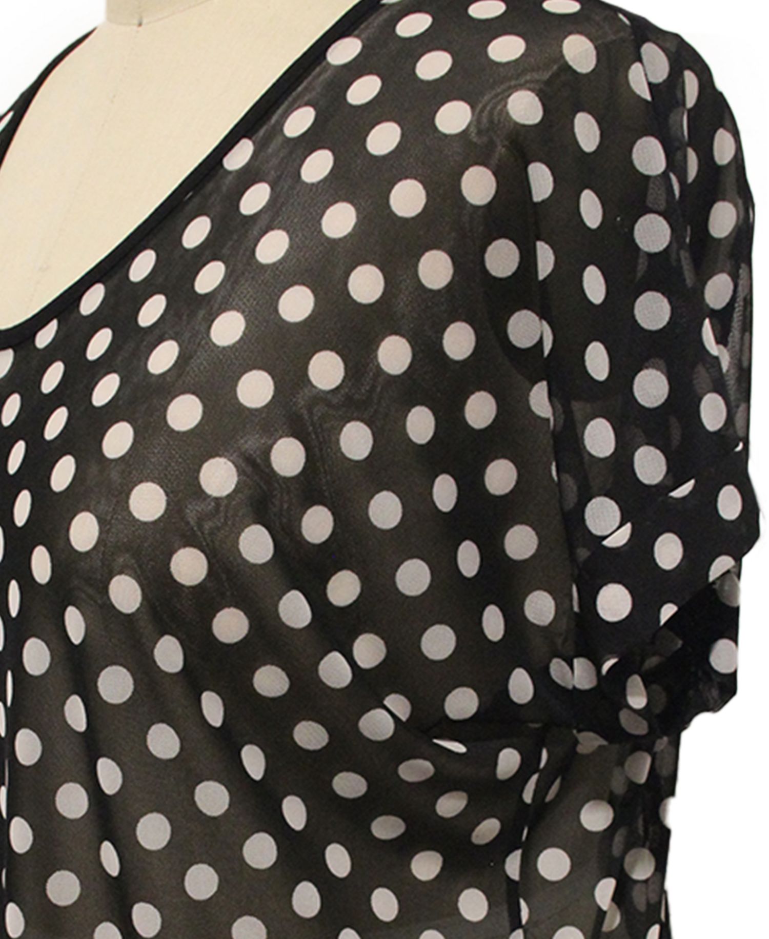 Plus Size Polka Dot Mesh Rolled-Sleeve Top