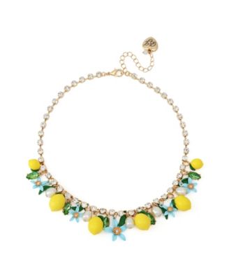Faux Stone Girl Dinner Shaky Lemon Charm Bib Necklace