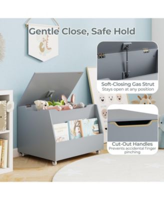 Wooden Mobile Toy Storage Organizer with Bookshelf and Lockable Wheels