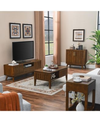 Modern Fluted Sideboard Cabinet with Adjustable Shelves & Solid Wood Legs, Buffet Cabinet with Storage