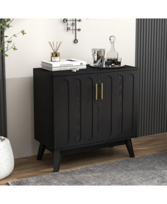 Modern Fluted Sideboard Cabinet with Adjustable Shelves & Solid Wood Legs, Buffet Cabinet with Storage