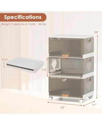 3-Cube Collapsible Stackable Storage Bins with Detachable Wheels