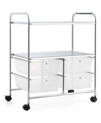 4-Drawer Rolling Storage Cart with 2-Tier Open Shelves