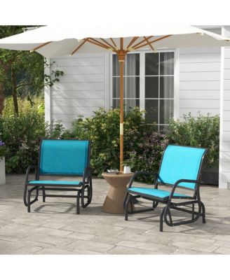 Porch Glider Set of 2, Metal Swing Glider Chairs with Mesh Fabric, Curved Armrests and Steel Frame