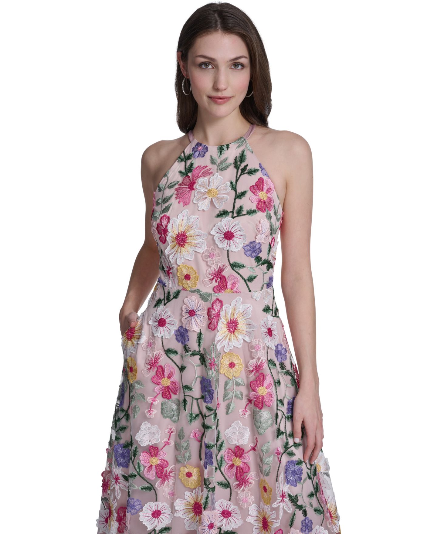 Женское платье Eliza J Sleeveless Halter Neck Gown, цвет: Розовый разноцветный — фото 3
