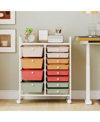12-Drawer Rolling Organizer Cart with 4 Large and 8 Medium PP Drawers
