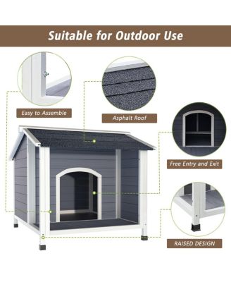 Outdoor Dog House, Wooden Weatherproof Kennel with Asphalt Roof and Raised Floor