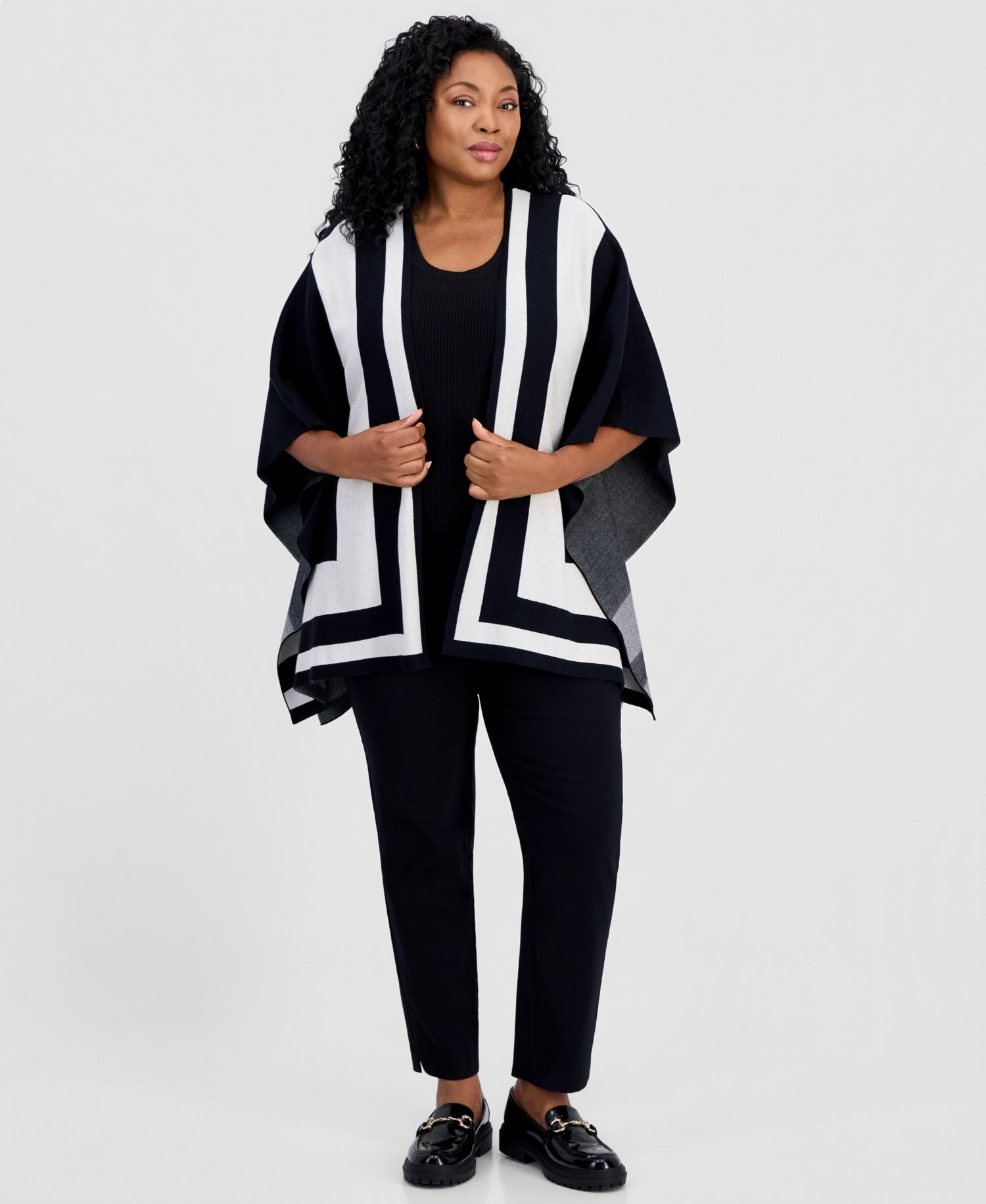 Plus Size Colorblock D O Cardi Open-Front Kimono Sleeves Cardigan