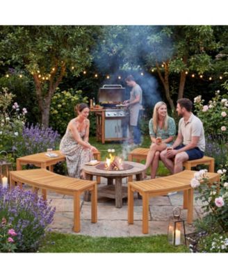 Set of 2 Outdoor Acacia Wood Curved Garden Benches 2-Person