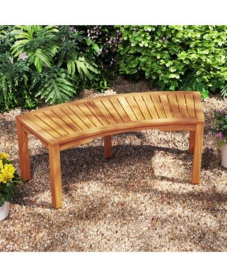 Set of 2 Outdoor Acacia Wood Curved Garden Benches 2-Person