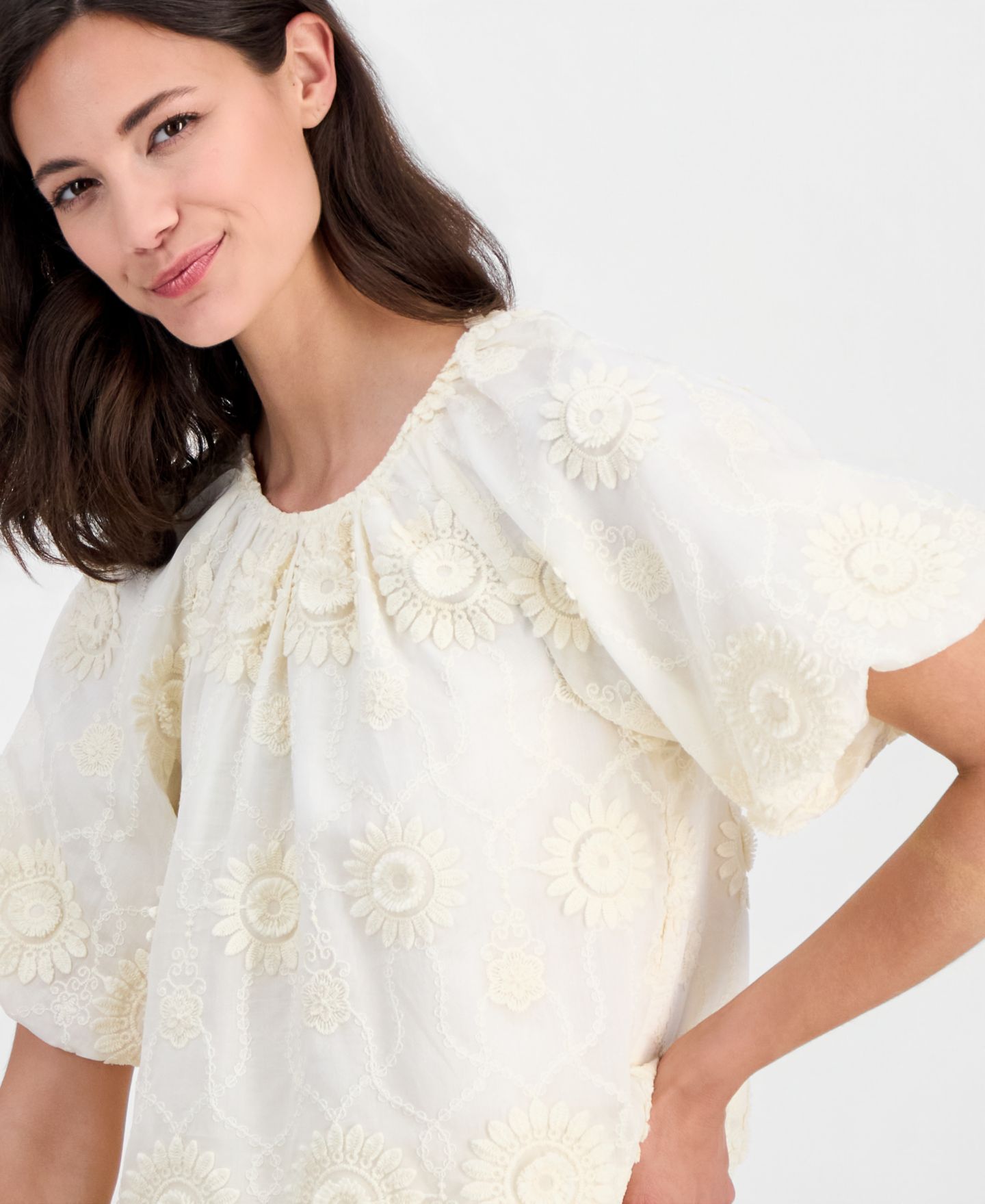 Женская блузка T Tahari Crewneck Short-Sleeve, цвет: Экрю — фото 3