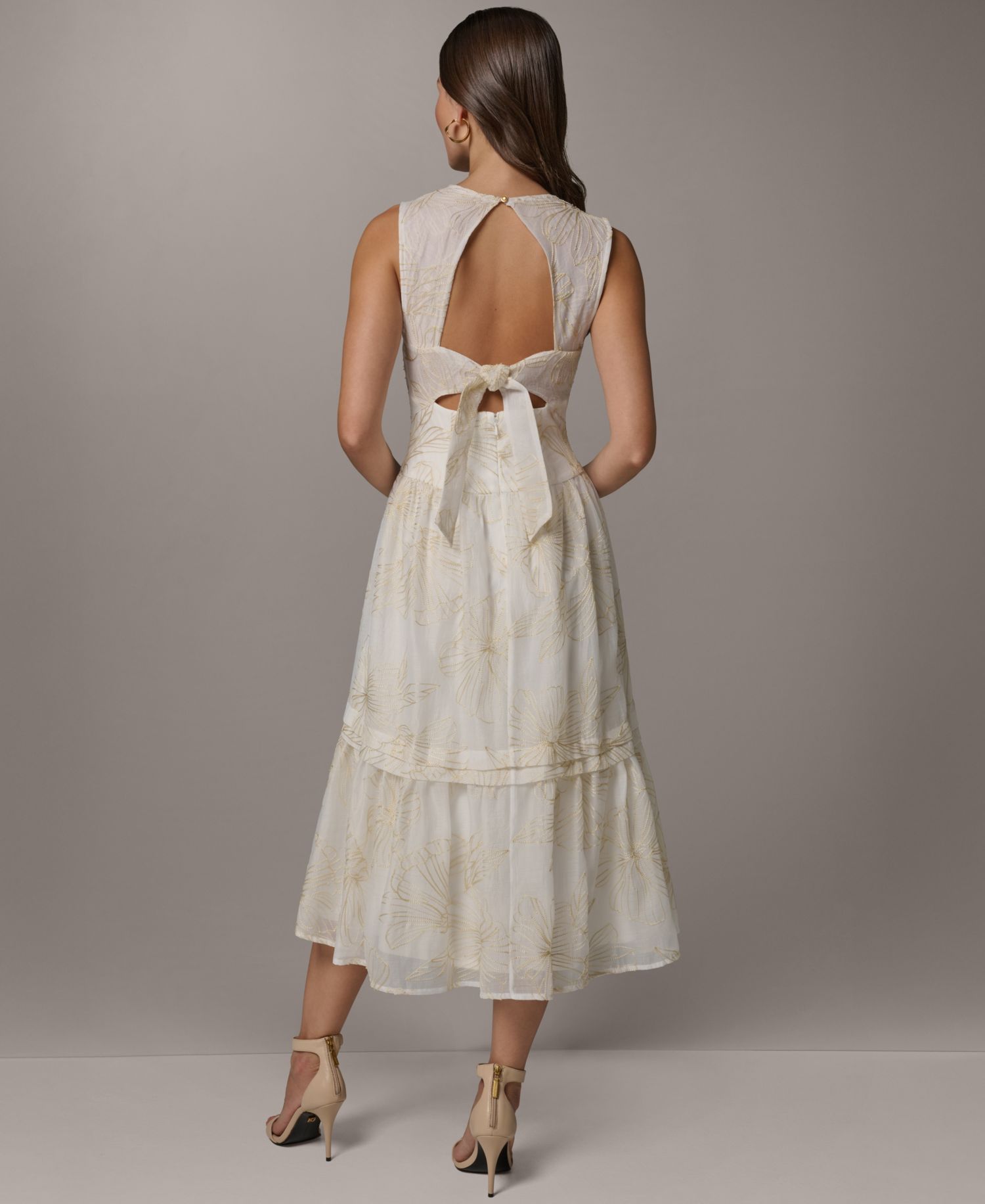 Women's Crewneck A-Line Embroidered Midi Dress