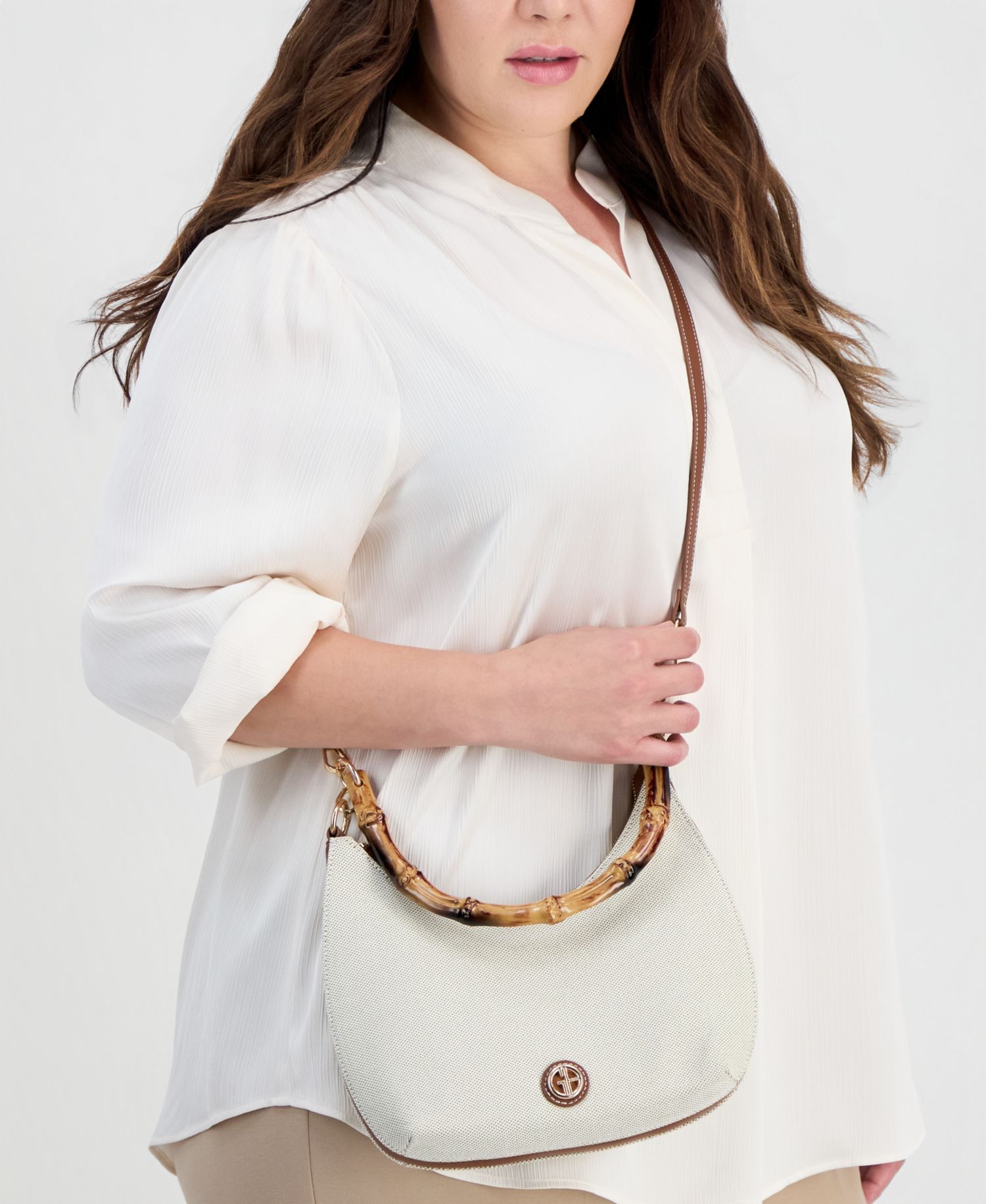 Linen Bamboo Handle Hobo