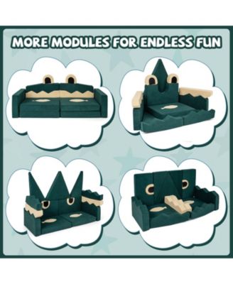 Modular Kids Play Couch with Velvet Cover for Creative Play