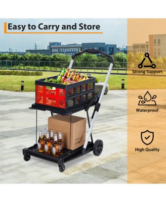 Collapsible Rolling Grocery Cart w/ Removable Basket and 360degree(s) Swivel Wheels, Lightweight Folding Utility Cart for Shopping and Office