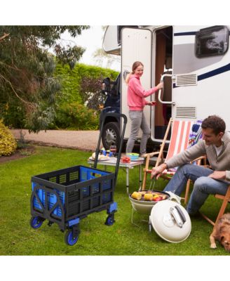 2-in-1 Folding Hand Truck and Platform Cart w/ 330 lb Capacity, Convertible Dolly with Foldable Basket and Bungee Cords, Portable Luggage Cart