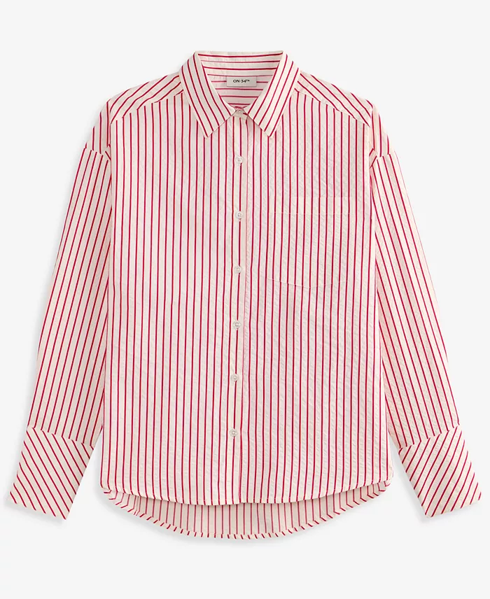 Women's Textured Seersucker Striped Button-Front Shirt - thumbnail 5