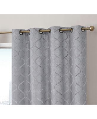 Versailles Lattice Flocked 100% Complete Blackout Thermal Insulated Window Curtain Grommet Panels, Energy Savings & Soundproof - Set of 2