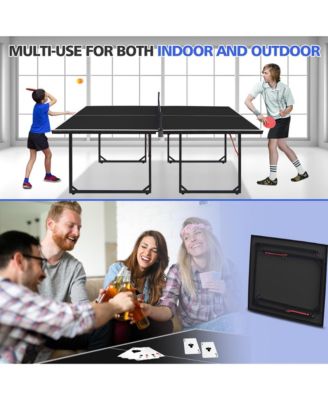 6FT Compact Foldable Ping Pong Table, All-in-One Table Tennis Set with Net, 2 Paddles and 3 Balls for Family Games