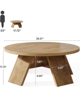 Round Coffee Table, 39.37" Wooden Circle Coffee Table with Splayed Legs